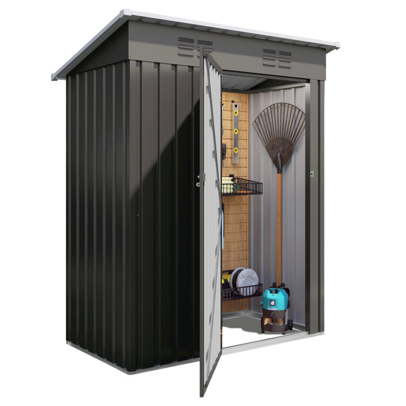 5 pi L 3 pi. D Remise en métal avec toit incliné et porte verrouillable, remise de jardin extérieure en gris (13 pieds carrés)