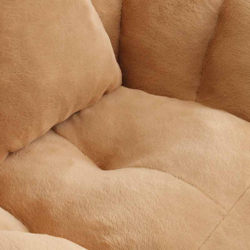 Fauteuil à billes surdimensionné avec repose-pieds, Fausse fourrure orange