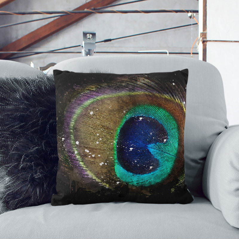 Peacock Feather Scatter Cushion, 40cm H x 40cm W x 15cm D, Black