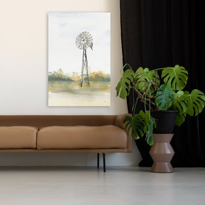 Windmill Landscape II - Black Blue Brown Farmhouse Art