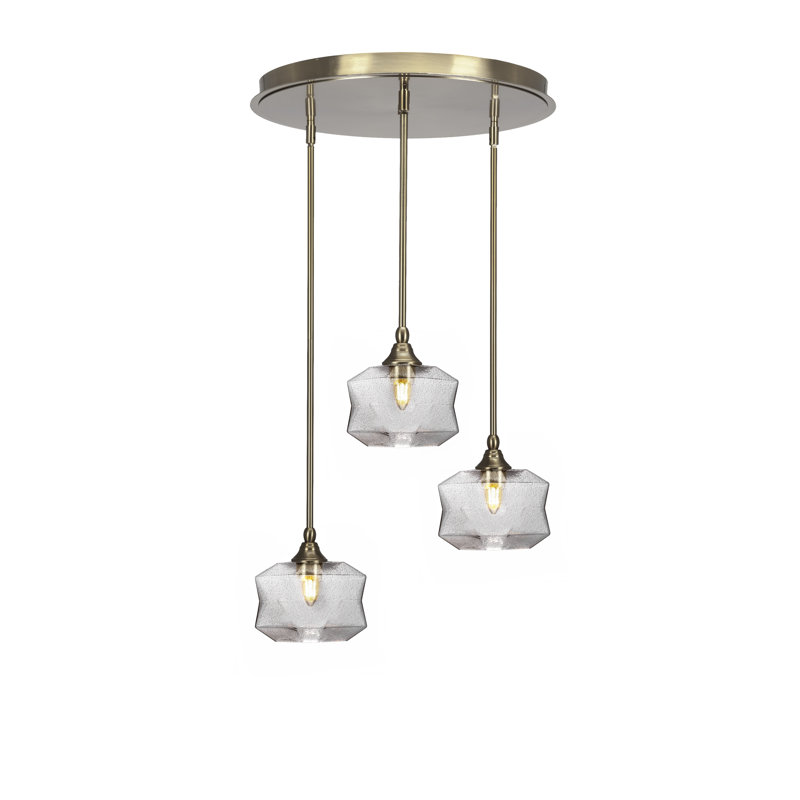 Empire 3 Light Stem Hung Cluster Pendalier With 8.75" Smoke Glass, New Age Brass