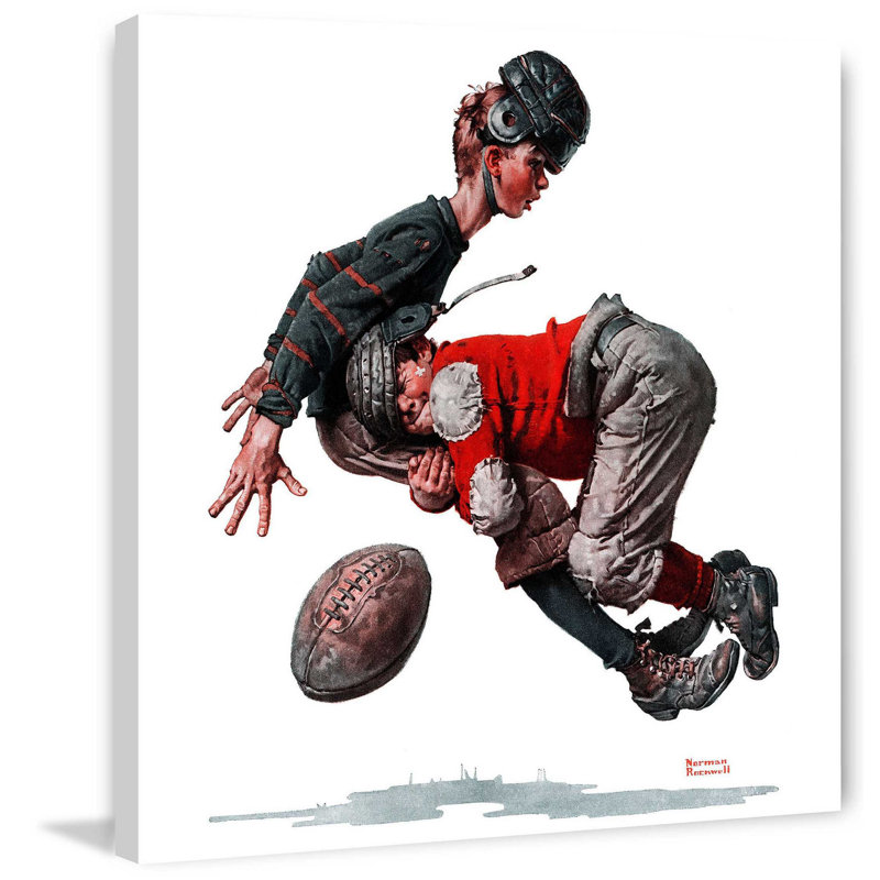 « fumble » par norman rockwell, reproduction d’art sur toile tendue, H 18 po x l 18 po