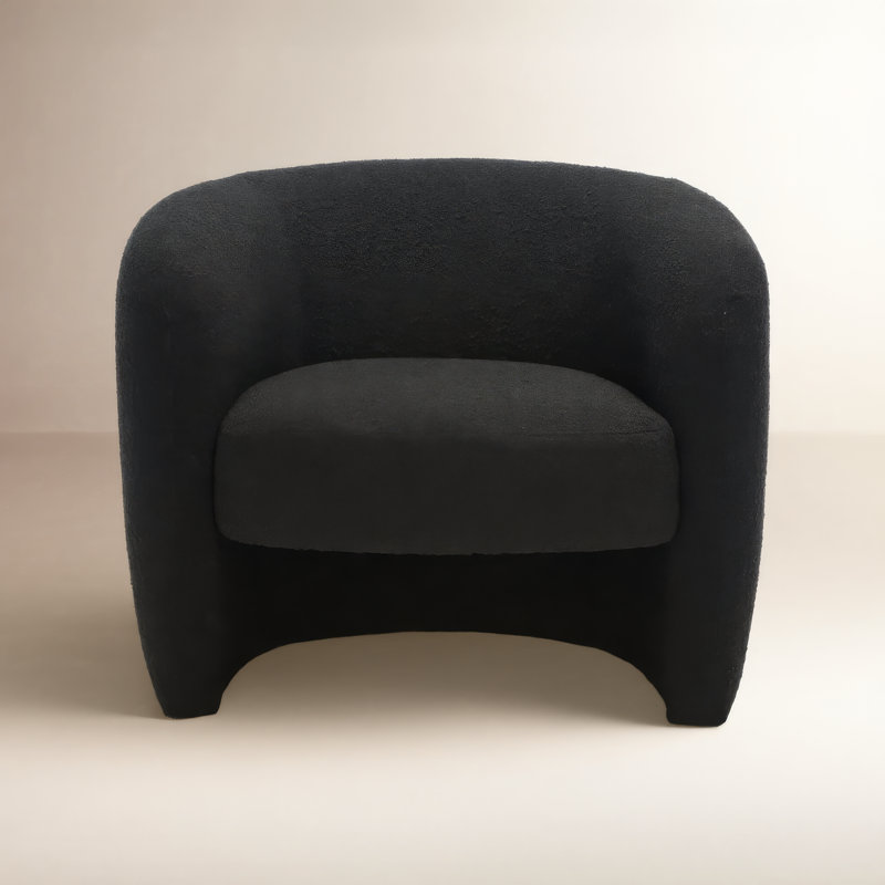Solace Upholstered Barrel Chair, Black Boucle