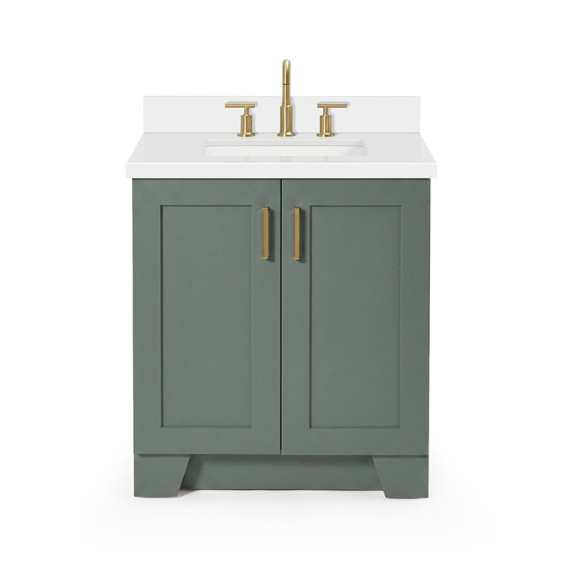 31 IN.  Single Bathroom Vanity, Rectangle, White Quartz, Vintage Green