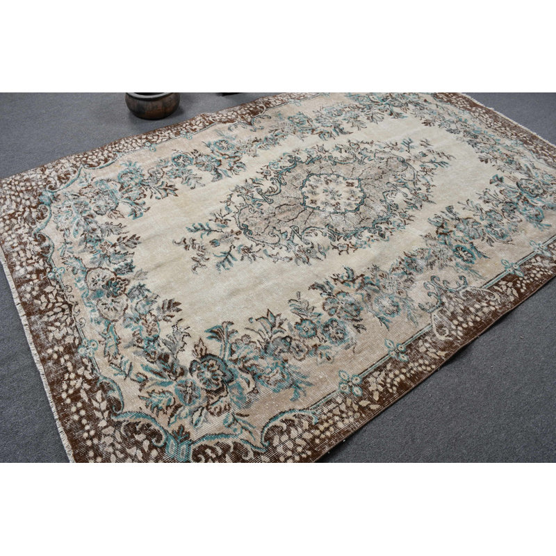 Tapis turc rétro fabriqué à la main à motif floral antique pour le salon brun / beige