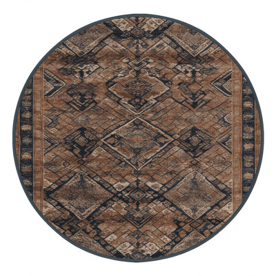 Machine Washable Art Deco Brown Area Rug