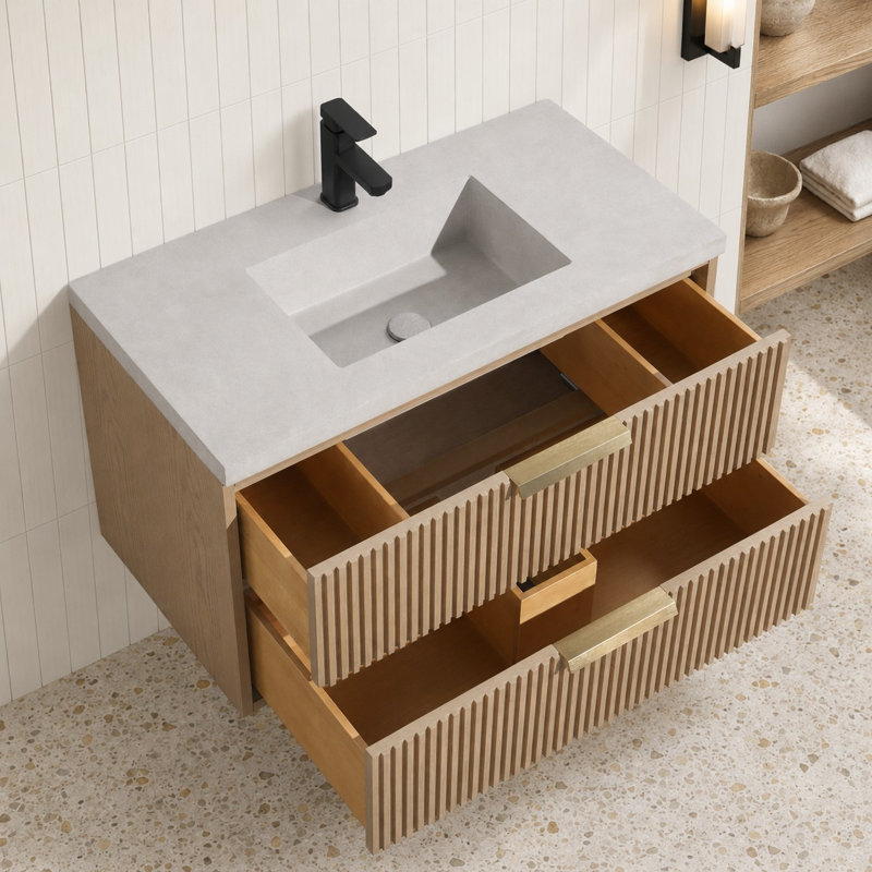 Meuble-lavabo flottant 36 po Anelie, Chêne, Doré