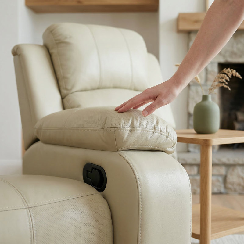 Fauteuil inclinable manuel beige | Cuir respirant | Inclinaison 110-115 ° | Cadre en bois massif, Beige