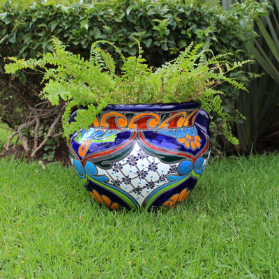 12 in. Multi-coloured Talavera Chata Flower Pot