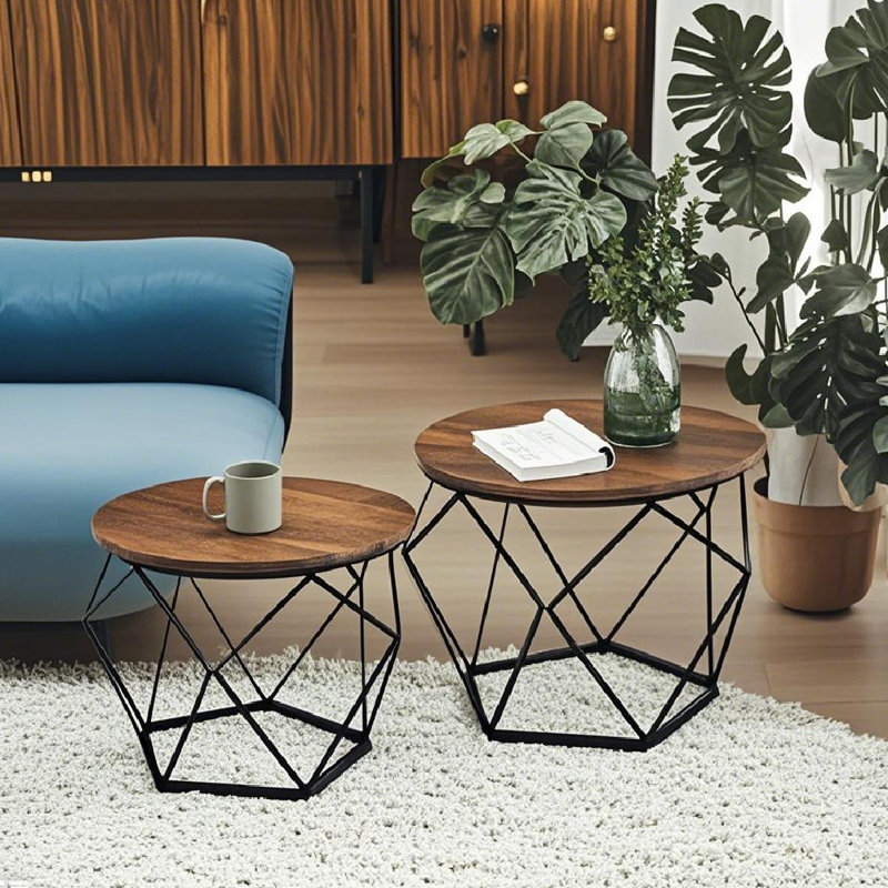 Keema Frame 2 Piece Bunching Coffee Table Sets, Rustic Brown