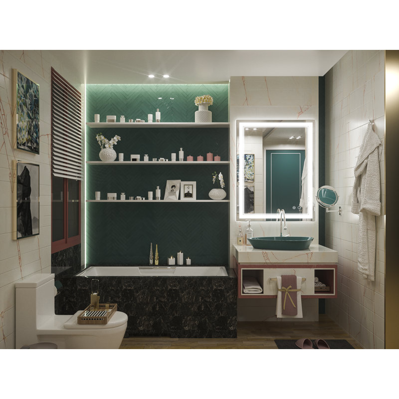 Adorna Frameless LED 3 Color Dimmable Lighting Bathroom Vanity Mirror, Memory Function, Anti-fog, 28" x 36"