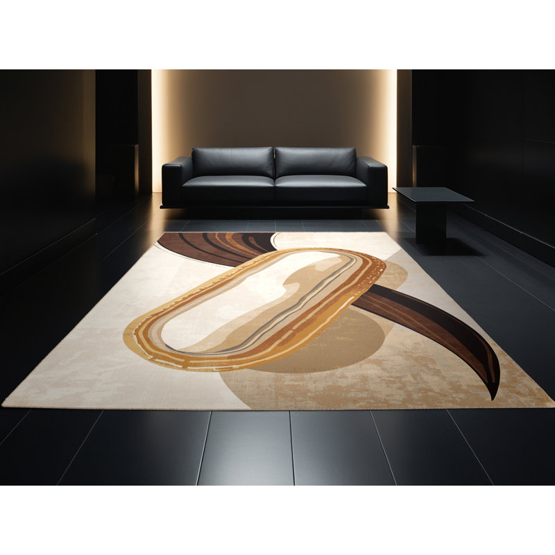 Tapis beige chic et luxueux lavable à la machine Aedan Eclair - reliure beige, 7 x 10