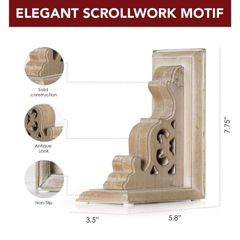 Distressed White Carved Wood Renaissance Bookends Set