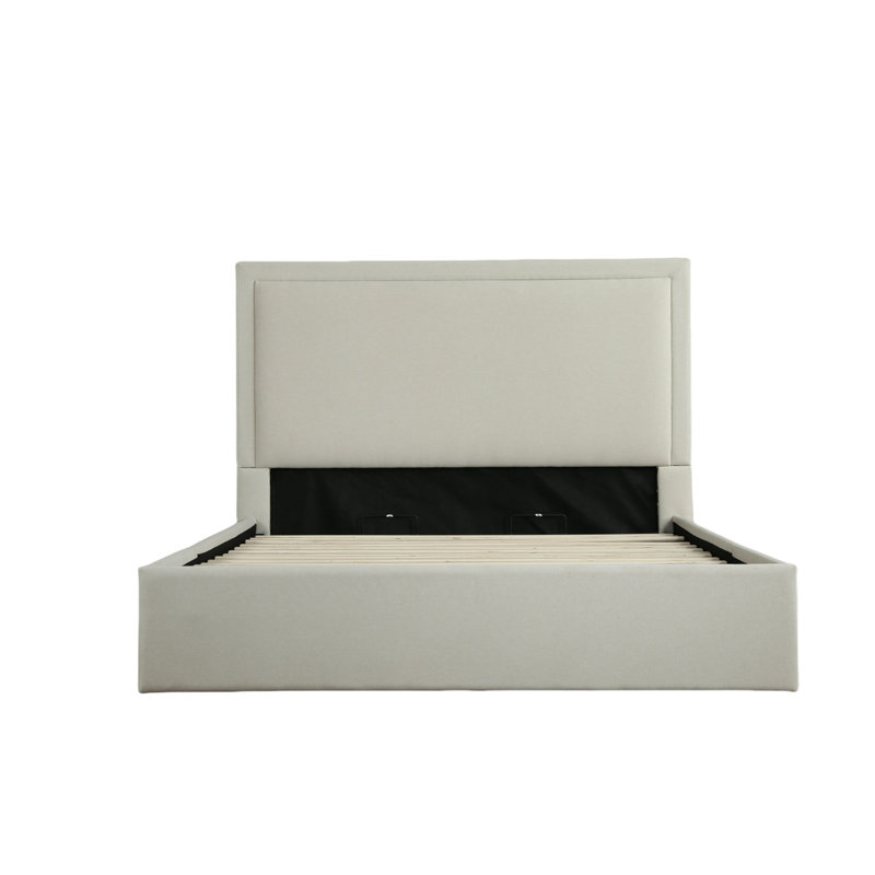 Lit de rangement rembourré hydraulique Yamada, Beige, Grand