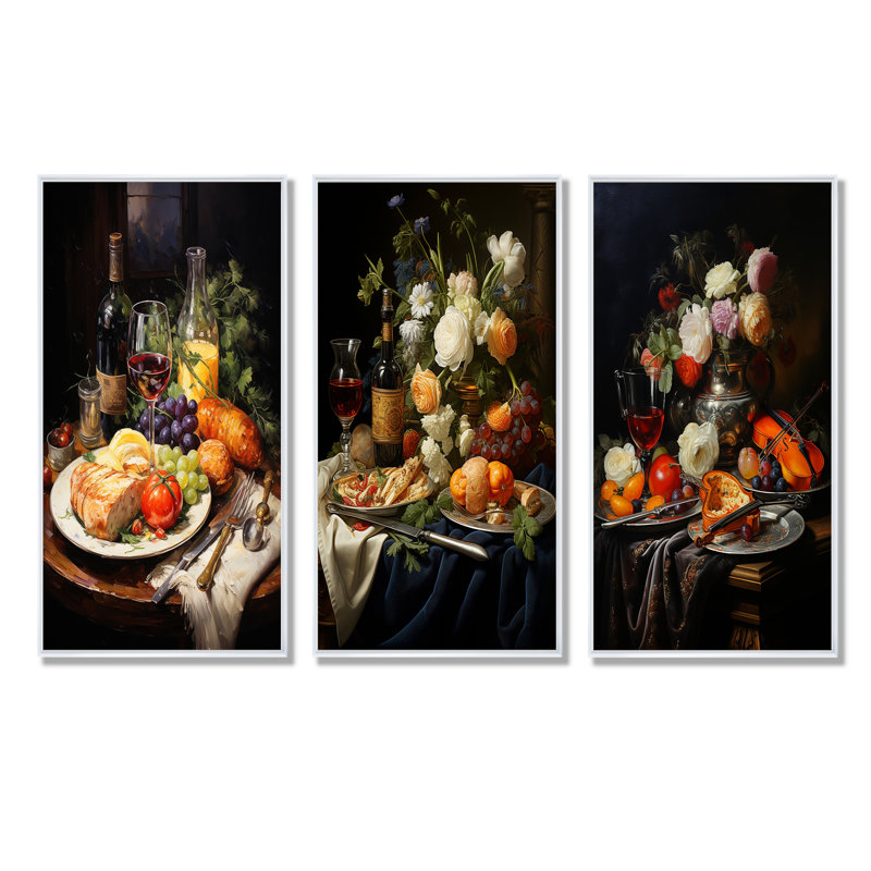 Ensemble de 4 reproductions d'art mural French Winte, Cadre flottant blanc, H 32 po x l 48 po