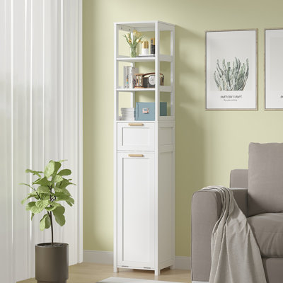 Bathroom Narrow Storage Shelves Tall Cabinet With Drawer & Tilt Out Laundry Hamper Trash Can Retractable Bookcase For Small Space Living Room Kitchen
