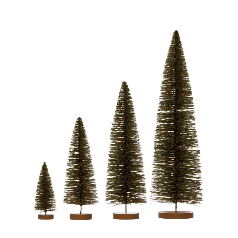 Flocked Plastic Bottle Brush Tree With Wood Base
