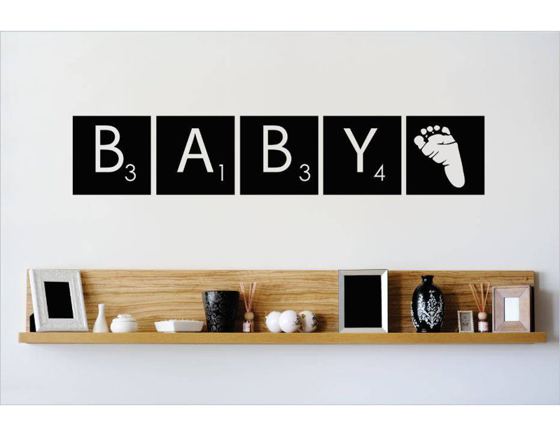 Décalcomanie murale bébé, H 10 po x l 40 po x P 0,16 po, Noir