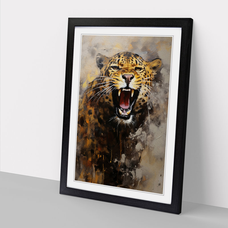 Leopard Gestural Art - Framed Print, 64cm H x 46cm W x 2cm D, Black Framed