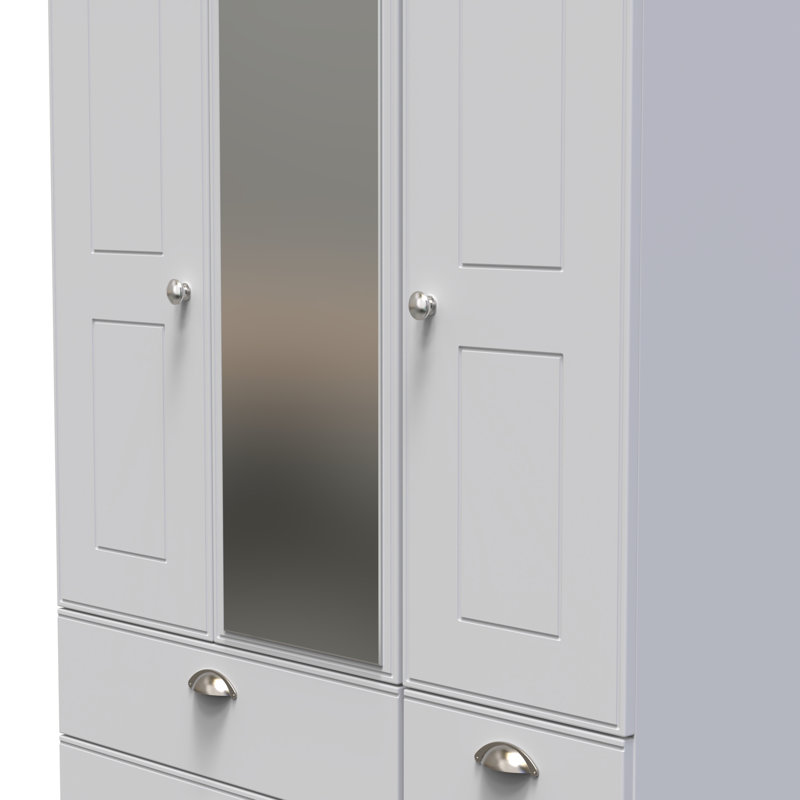 Conners Triple 4 Drawer Mirror Wardrobe, Grey Matt