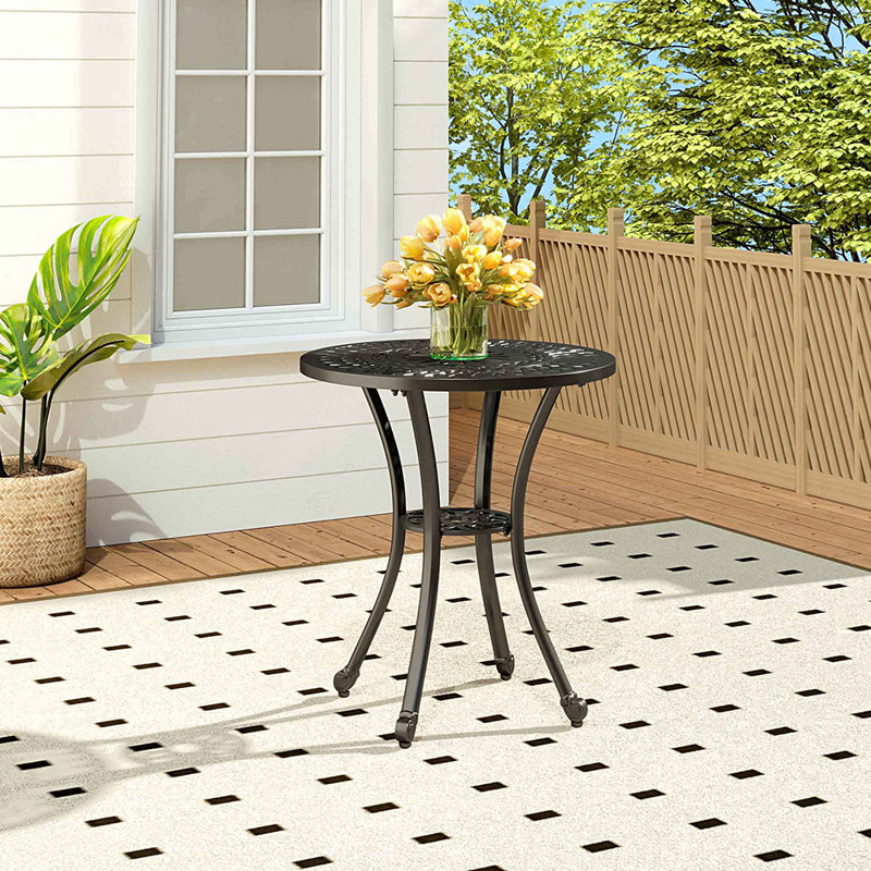 Kerkhoven Round Metal Outdoor Coffee Table With Umbrella Hole, 64cm H x 60cm L x 60cm W