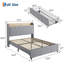 Structure de lit double avec tiroirs de rangement et station de charge, conception silencieuse, support de lattes en bois, cadre de lit rembourré, aucun sommier requis, assemblage facile, gris-707500338-707500348