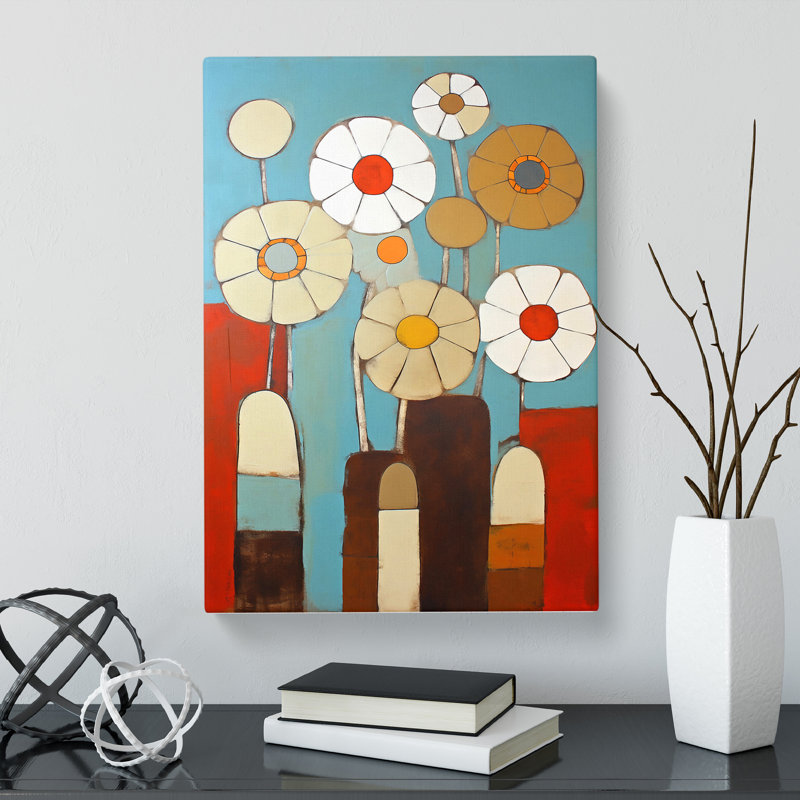 Mid Century Flowers - Wrapped Canvas, 60cm H x 40cm W x 3cm D