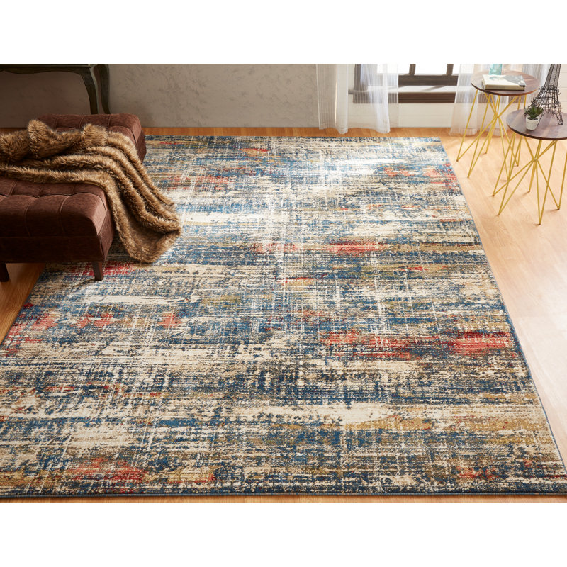 Holbeach Abstract Area Rug in Blue/Beige, Runner 2'6" x 8'