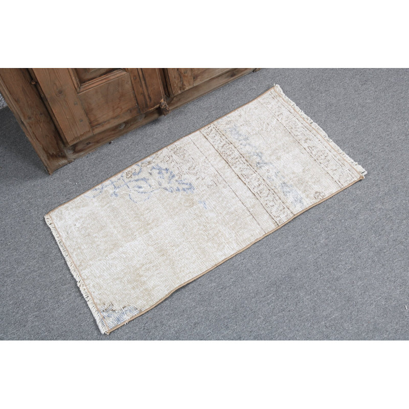 Antique Turkish Runner Rug in Beige-Boho Handwoven Textured Style Ideal for Hallway Decor