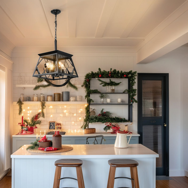 ??4-Light Farmhouse Chandelier Pendant Light - Adjustable Height - Rustic Steel Design - For Dining Room & Kitchen, Black