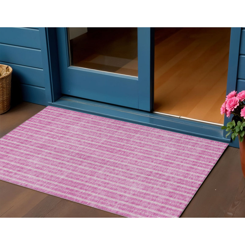 Tapis intérieur lavable rayé 3 pi x 5 pi rosé