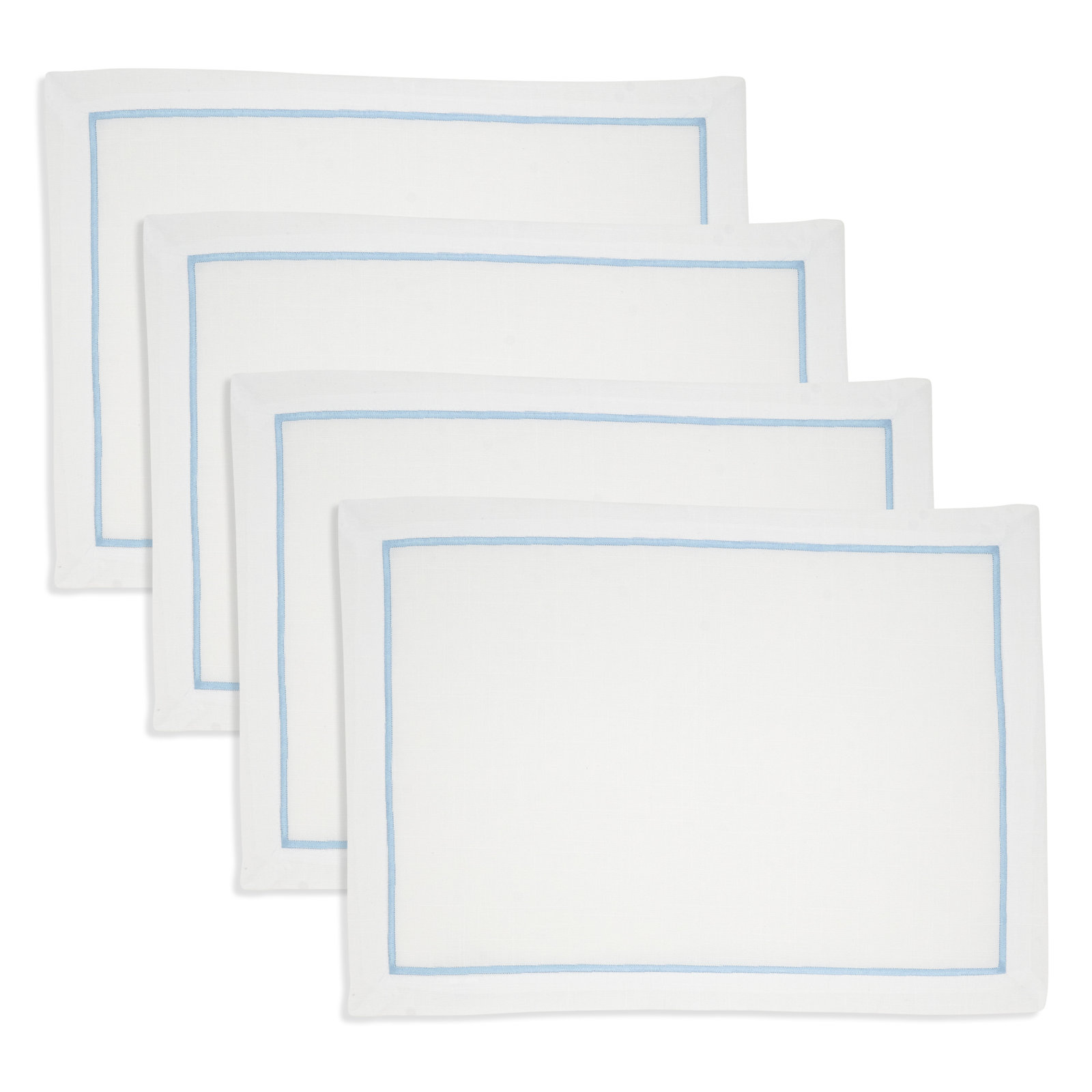 Embroidered Line Design Placemat (Set of 4), Sky Blue
