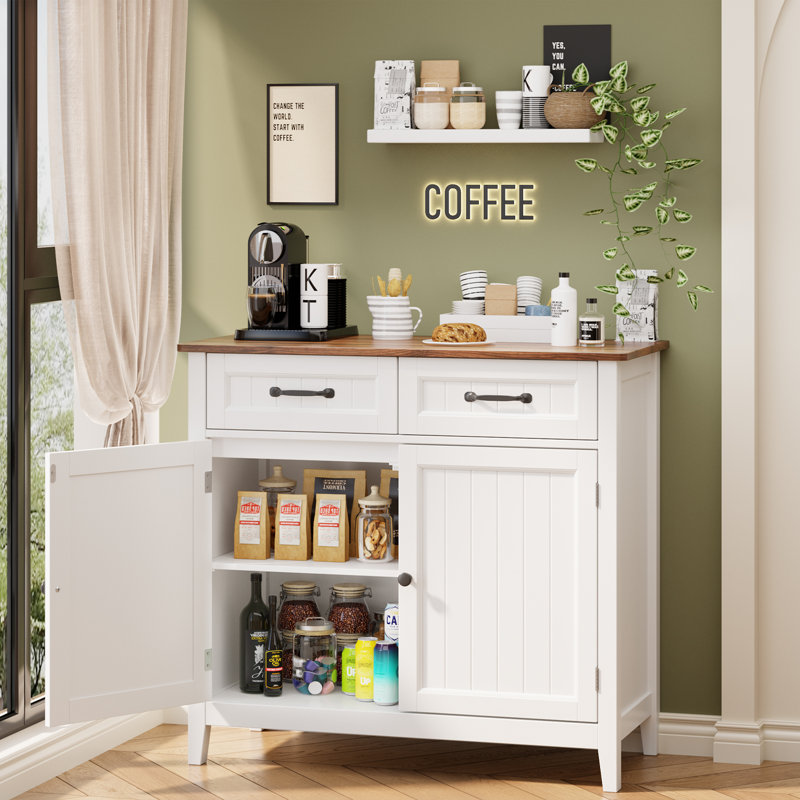 32'' Kitchen Storage Island with Drawer and Adjustable Shelf, White/Retro