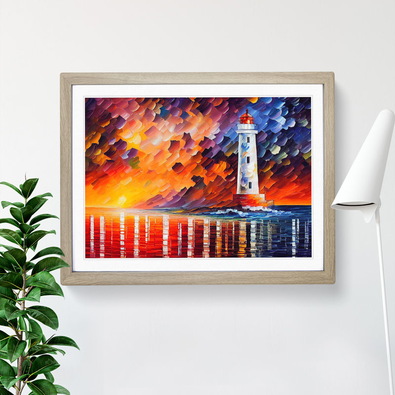 Colourful Lighthouse Vol.3 - Painting, Oak Framed, 46cm H x 64cm W x 2cm D