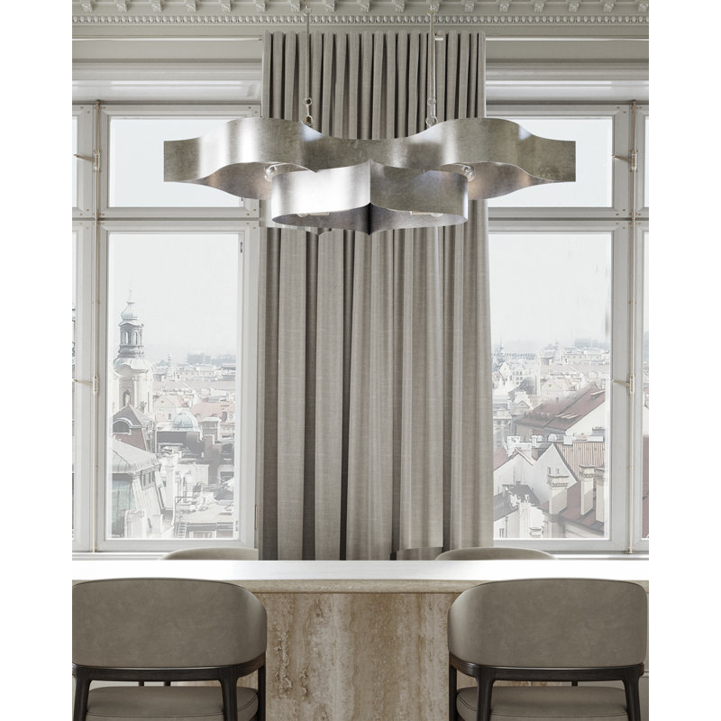 Grand Lotus 6 - Light Chandelier, Contemporary Silver Leaf