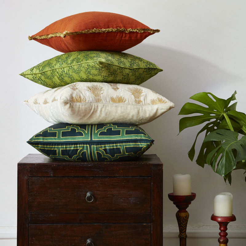 Manette Geometric Feather Throw Pillow, Green