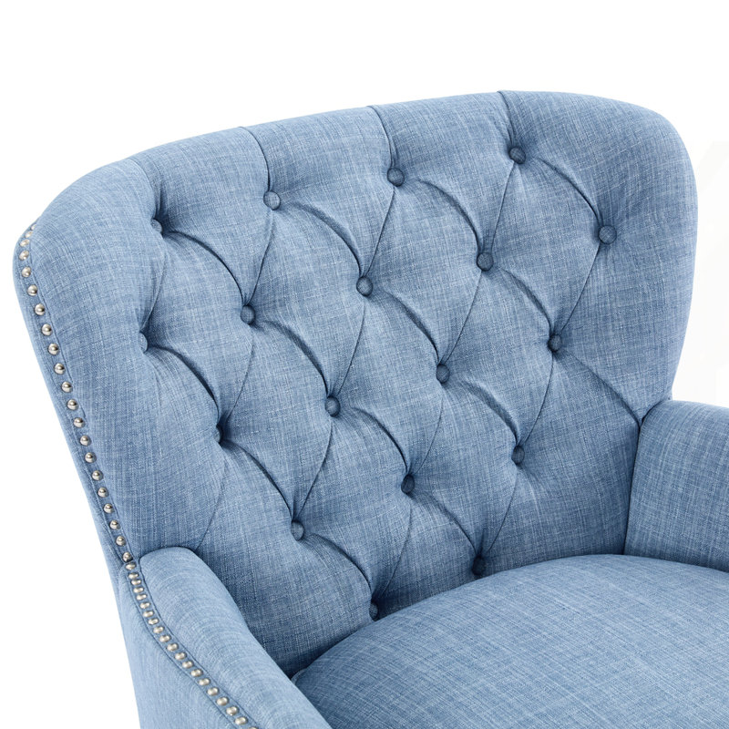Méridienne rembourrée avec garniture cloutée, Polyester bleu clair