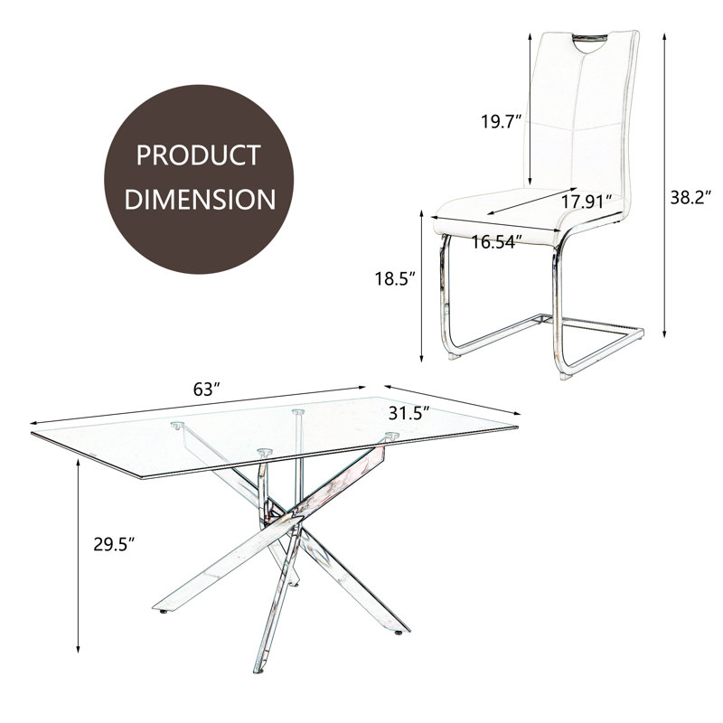 Gracieleigh Glass Top Pedestal Dining Set, Gold, White/Gold, 7