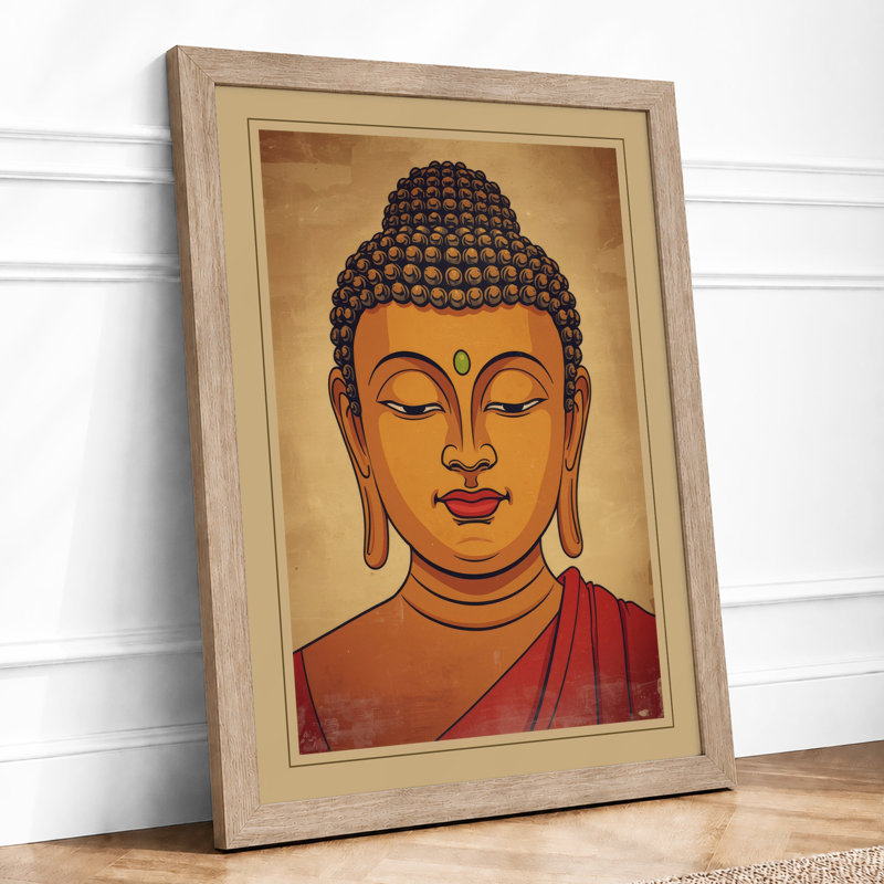 Serene Buddha Japandi - Framed Print, A4 - 29.7 x 21.0 cm, Oak