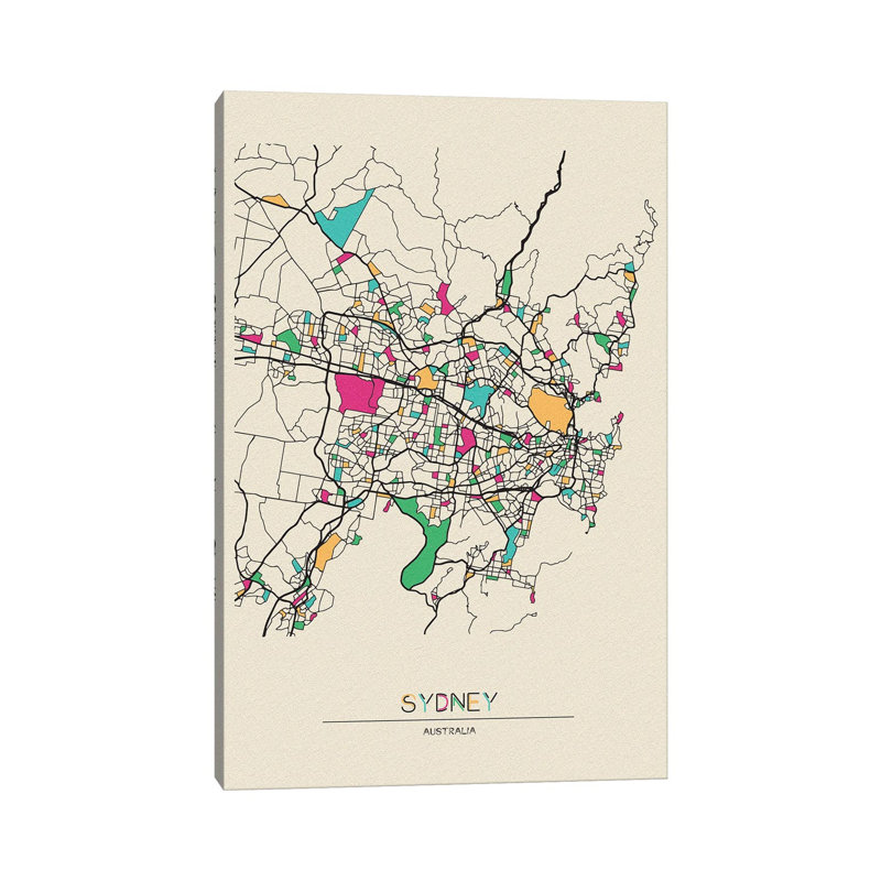 Sydney, Australie, carte par - Giclée sur toile tendue avec châssis, H 18 po x l 12 po x 1,5 po