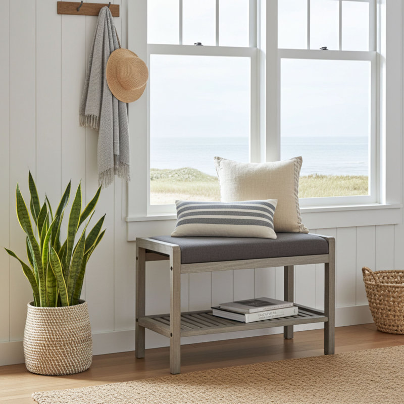 Knarr Cotton Upholstered Storage Bench, Gray