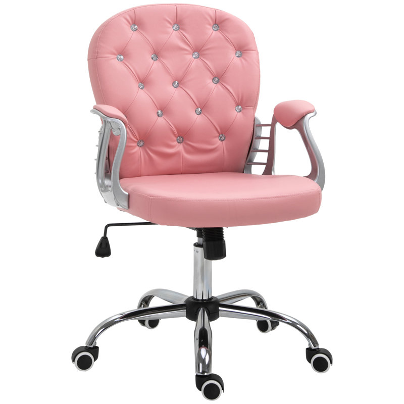 Chaise de bureau en cuir PU, chaise de bureau capitonnée, Rose