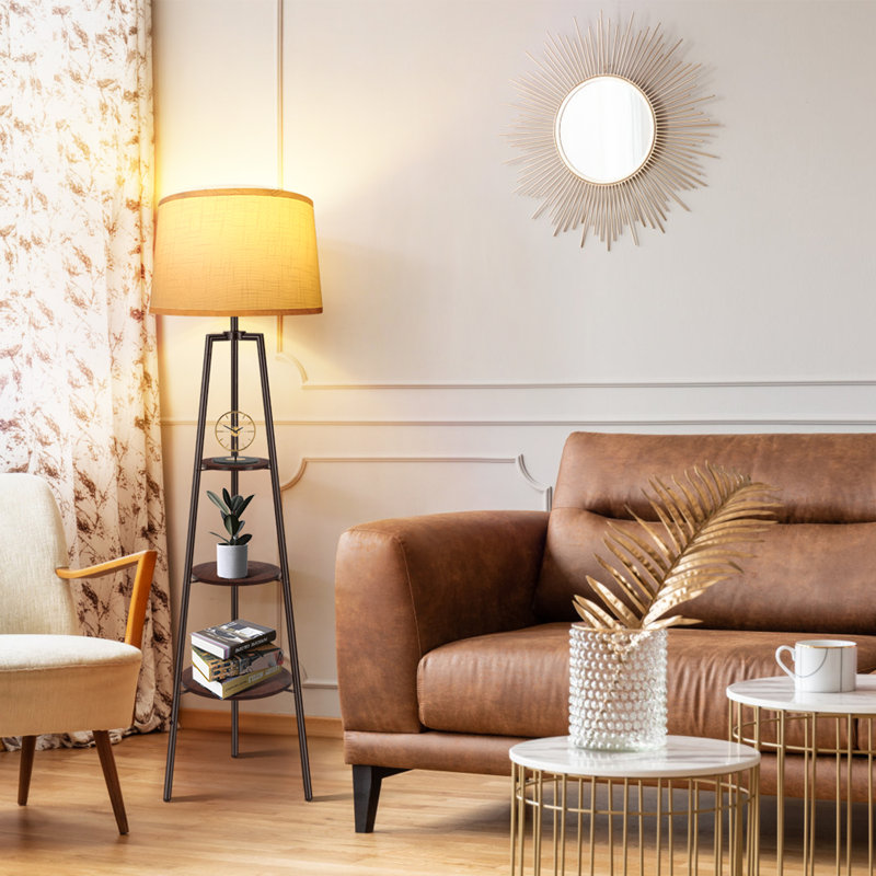 Grealish 60.7" LED Dimmable Tripod Floor Lamp with Shelves,Modern Shelf Floor Lamp with 3 Color Temperature