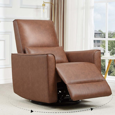 360° Swivel Rocking Recliner Chair, Glider Rocking Chair, Upholstered Faux Leather Reclining