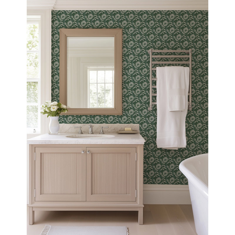 Woodland Bloom - Floral Wallpaper, Jade, Faux Grasscloth, Non-pasted