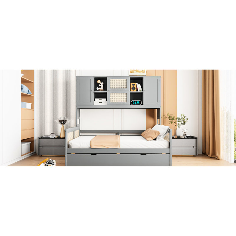 Lit de jour en bois avec lit gigogne simple, armoire et tablette, étagère de construction grise, construction, Gris