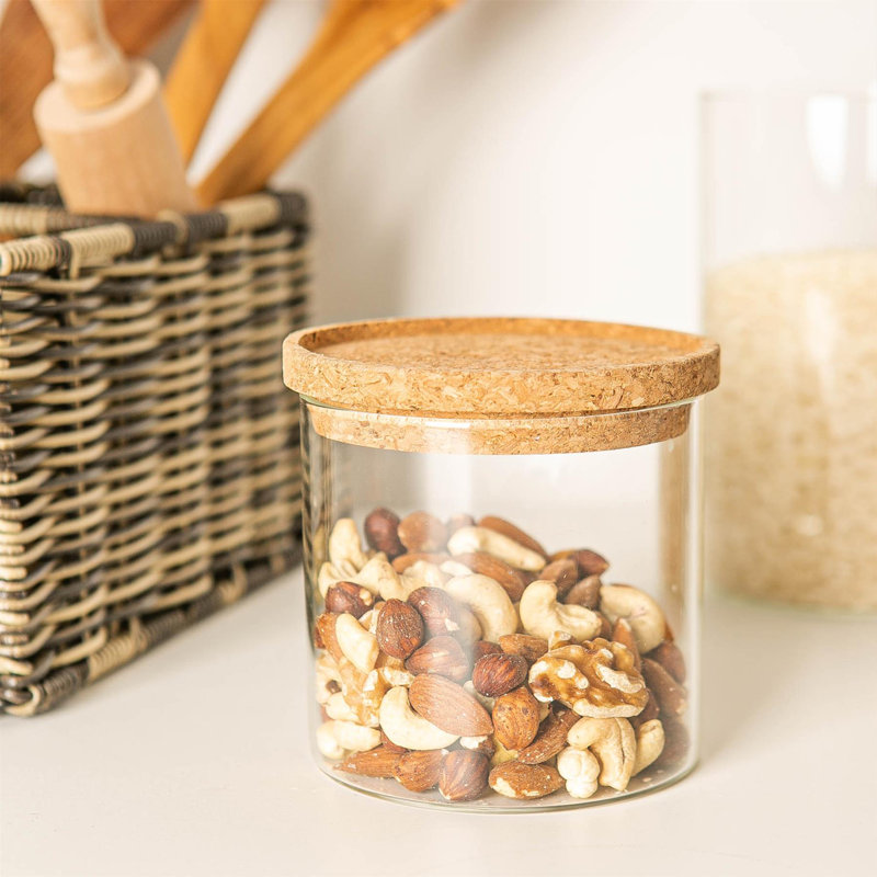 Argon Tableware - Glass Scandi Storage Jars with Cork Lids, 9.5cm H x 10cm W x 10cm D