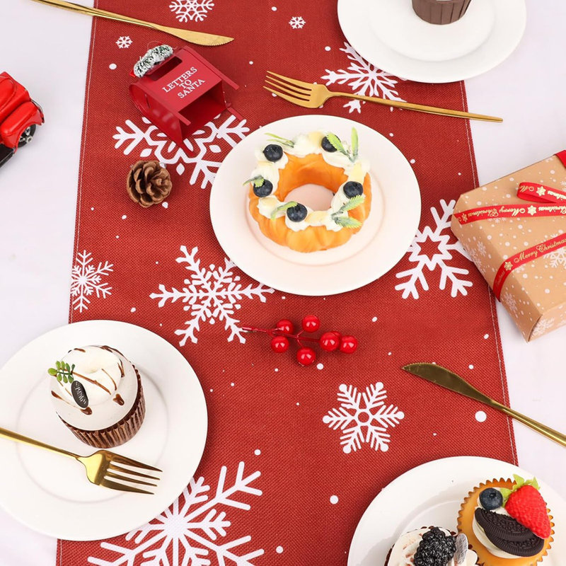 Chemin de table - Décoration de flocons de neige pour les fêtes et les salons intérieurs / extérieurs (14 po x 72 po)