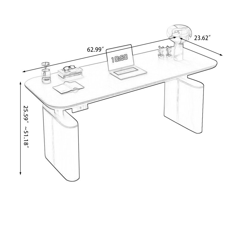 Bureau rectangulaire à hauteur réglable, Café, H 51,18 po x l 62,99 po x P 27,56 po