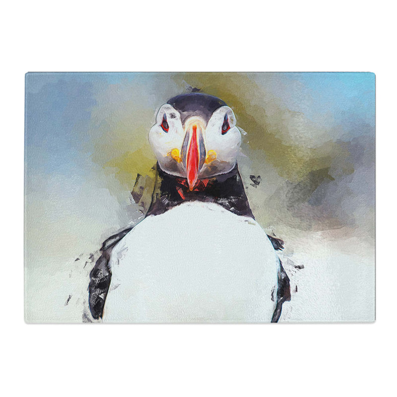 Glass Lone Atlantic Puffin in Abstract Chopping Board, 39 cm W x 28.5 cm L